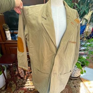 Vintage Orvis cotton canvas mens jacket coat khaki large safari leather stylish